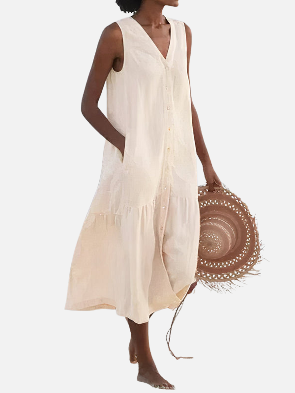 Andrea | Vestido Camisero sin Mangas con Bolsillos