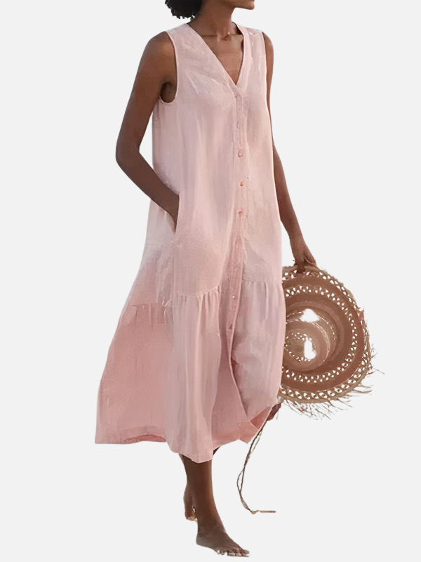 Andrea | Vestido Camisero sin Mangas con Bolsillos