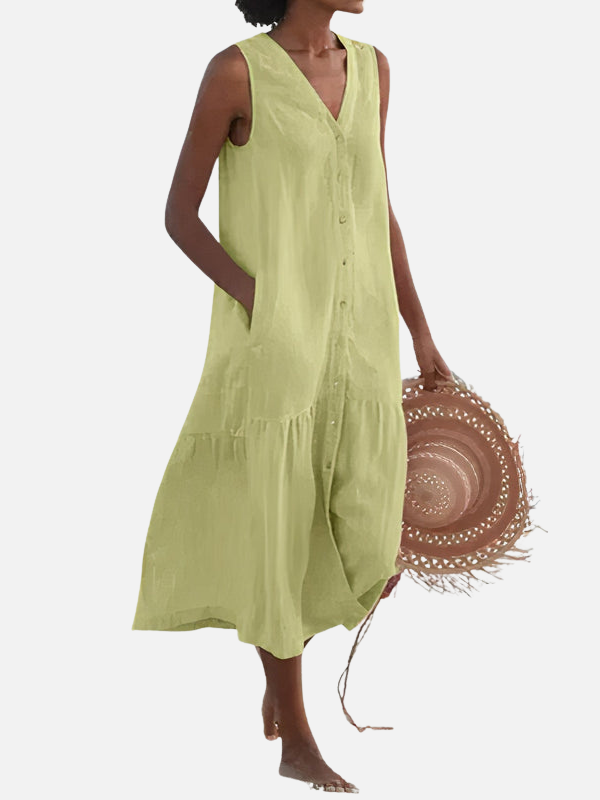 Andrea | Vestido Camisero sin Mangas con Bolsillos