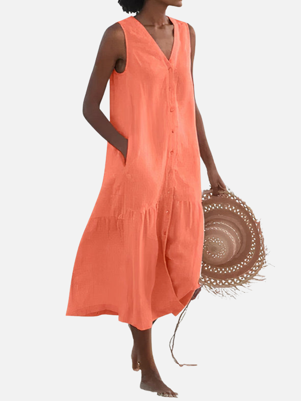 Andrea | Vestido Camisero sin Mangas con Bolsillos