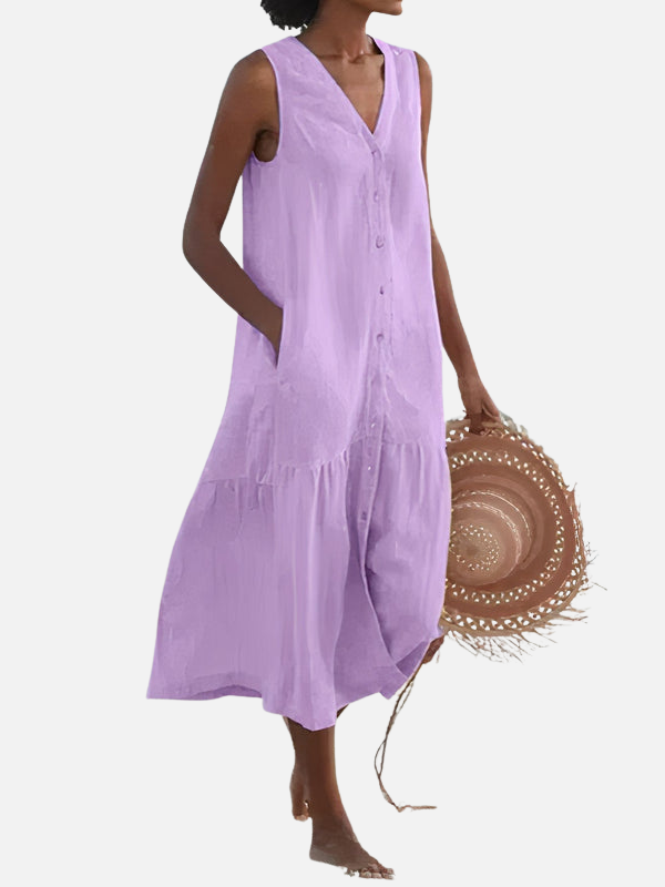 Andrea | Vestido Camisero sin Mangas con Bolsillos