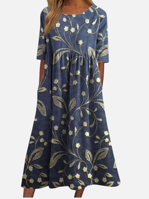 Emilia | Vestido Corte Imperio de Flores Manga Corta Mujer