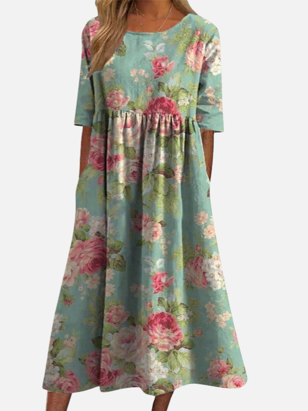 Emilia | Vestido Corte Imperio de Flores Manga Corta Mujer