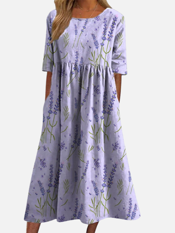 Emilia | Vestido Corte Imperio de Flores Manga Corta Mujer