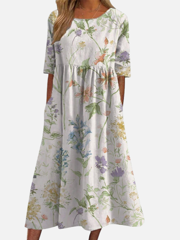 Emilia | Vestido Corte Imperio de Flores Manga Corta Mujer