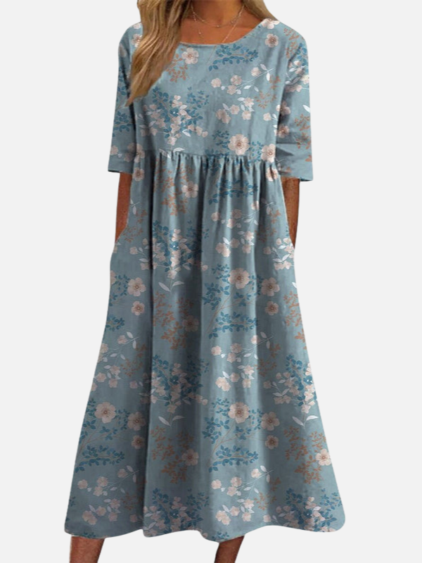 Emilia | Vestido Corte Imperio de Flores Manga Corta Mujer
