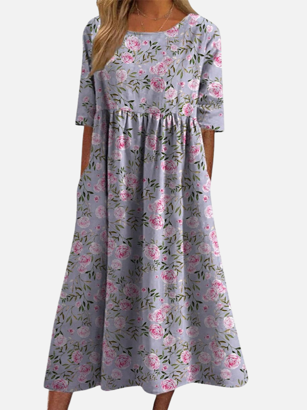 Emilia | Vestido Corte Imperio de Flores Manga Corta Mujer