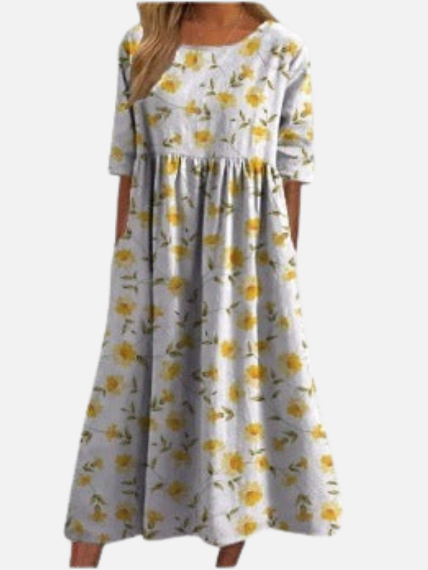 Emilia | Vestido Corte Imperio de Flores Manga Corta Mujer
