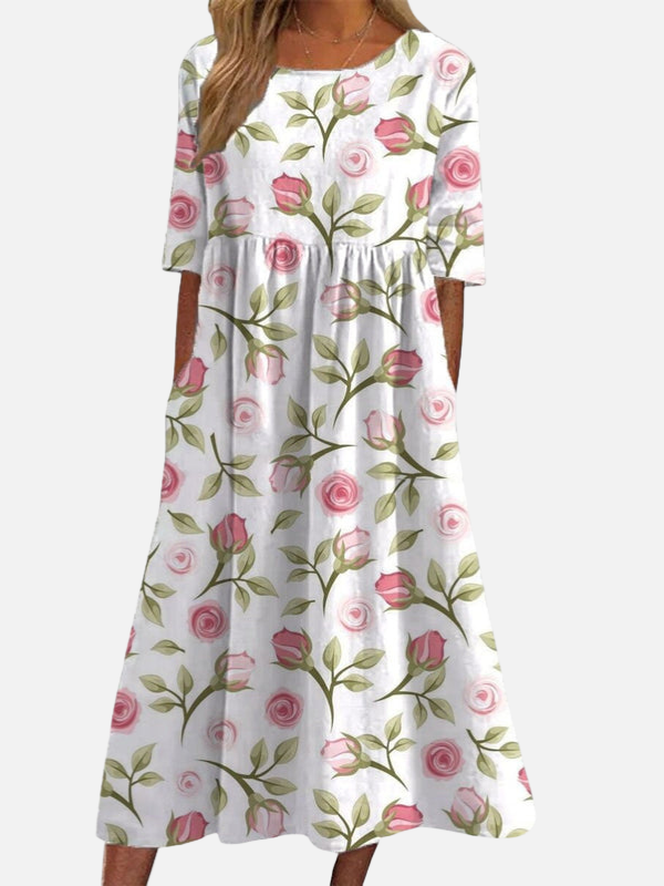 Emilia | Vestido Corte Imperio de Flores Manga Corta Mujer
