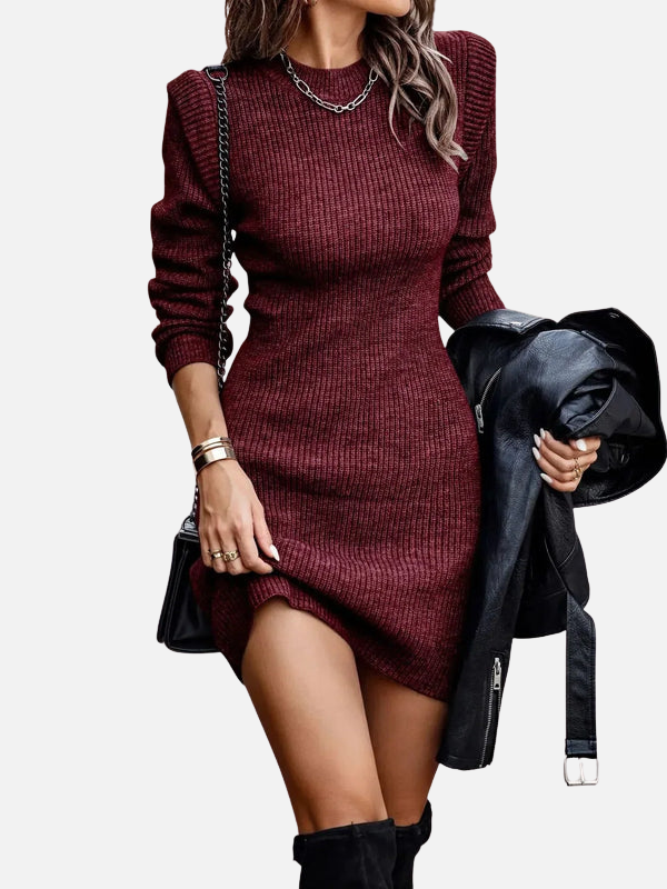 Elena | Vestido Corto Ceñido Tejido de Manga Larga
