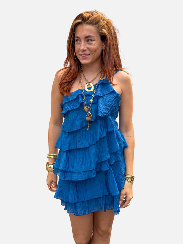 Ximena | Vestido Corto Escalonado de Un Hombro Mujer