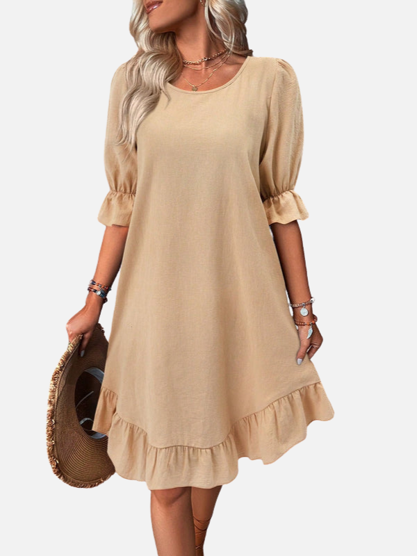 Regina | Vestido Corto con Olanes Manga Corta Mujer