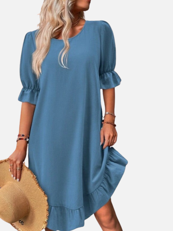 Regina | Vestido Corto con Olanes Manga Corta Mujer