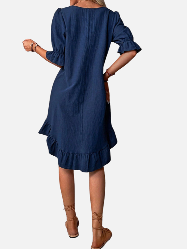 Regina | Vestido Corto con Olanes Manga Corta Mujer