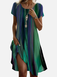Karla | Vestido Corto de Rayas Manga Corta Mujer