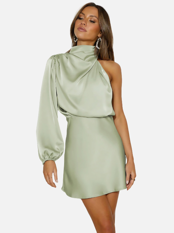 Lucía | Vestido Corto de Satén de Un Hombro Mujer