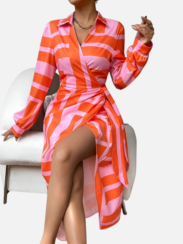 Renata | Vestido Cruzado Estampado de Manga Larga Mujer