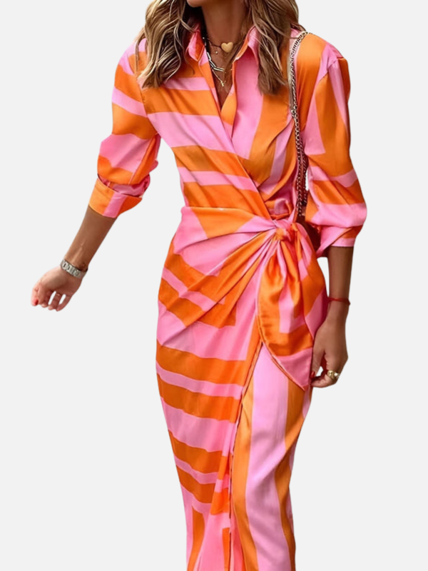 Renata | Vestido Cruzado Estampado de Manga Larga Mujer