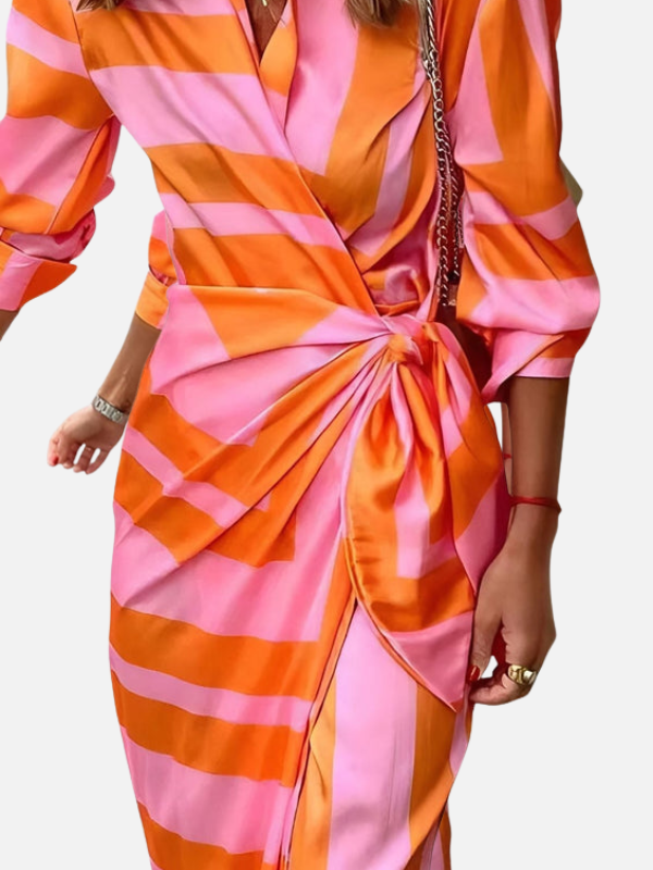 Renata | Vestido Cruzado Estampado de Manga Larga Mujer