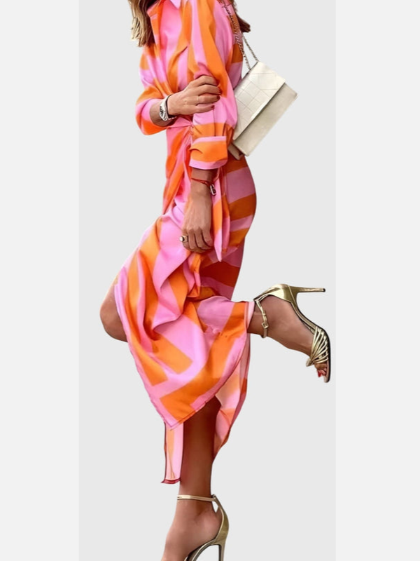 Renata | Vestido Cruzado Estampado de Manga Larga Mujer