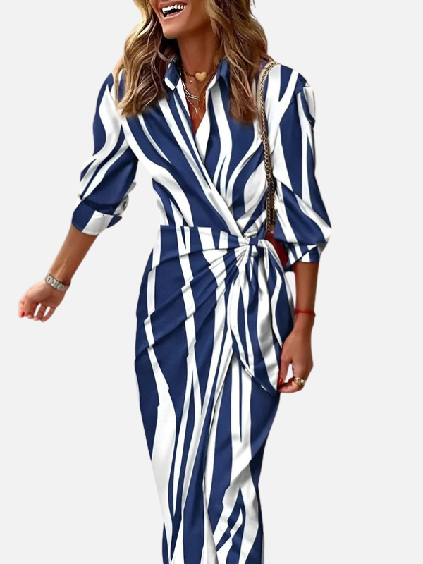 Renata | Vestido Cruzado Estampado de Manga Larga Mujer