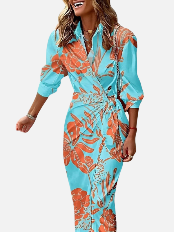 Renata | Vestido Cruzado Estampado de Manga Larga Mujer