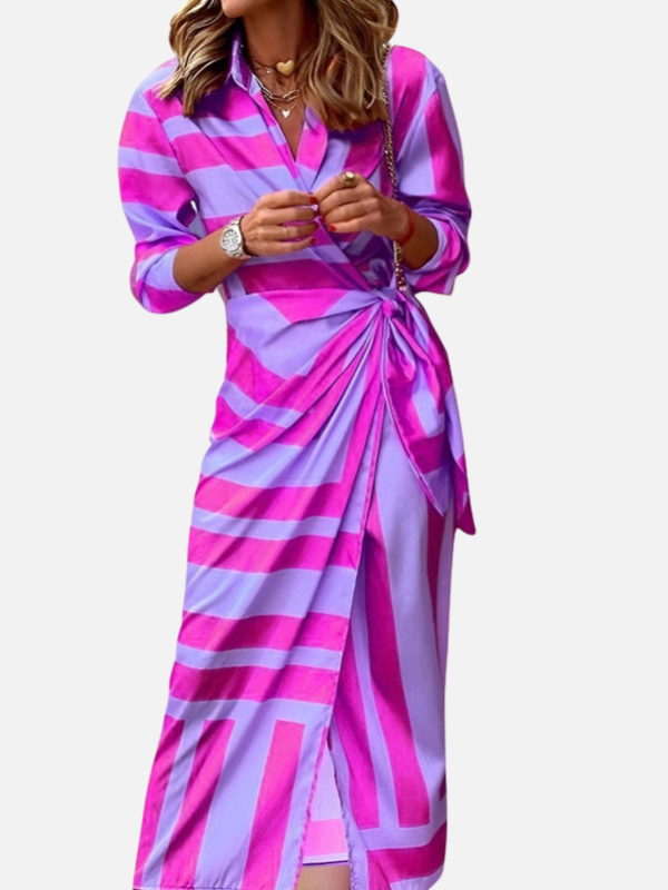 Renata | Vestido Cruzado Estampado de Manga Larga Mujer
