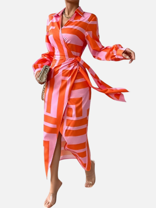 Renata | Vestido Cruzado Estampado de Manga Larga Mujer