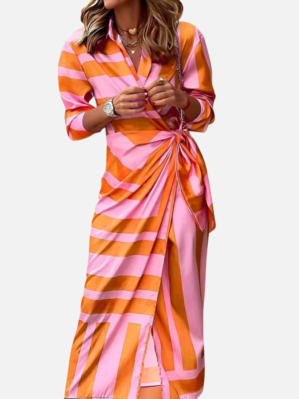 Renata | Vestido Cruzado Estampado de Manga Larga Mujer