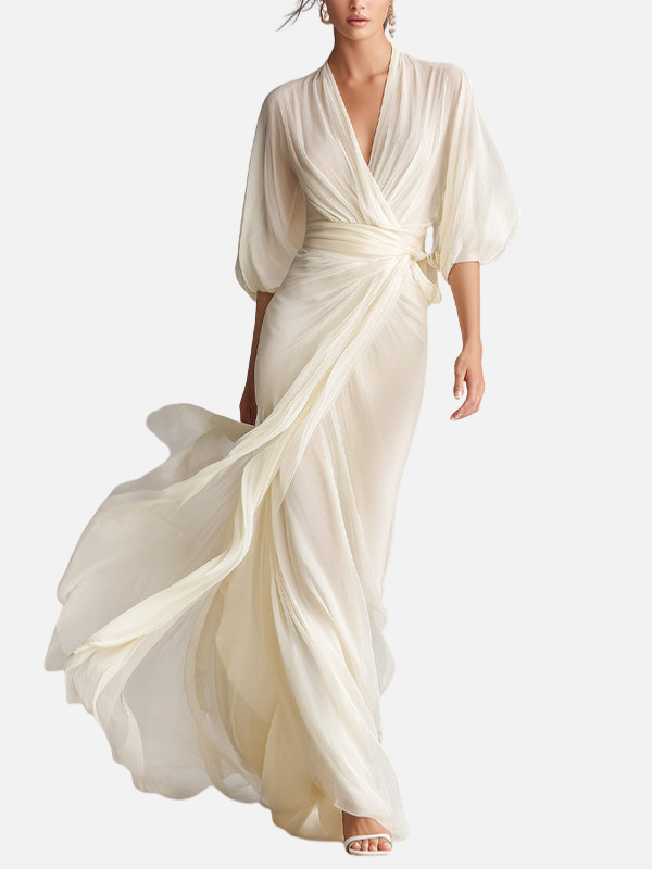 Mariana | Vestido Largo Cruzado de Gasa para Mujer