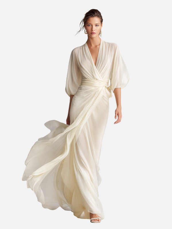 Mariana | Vestido Largo Cruzado de Gasa para Mujer