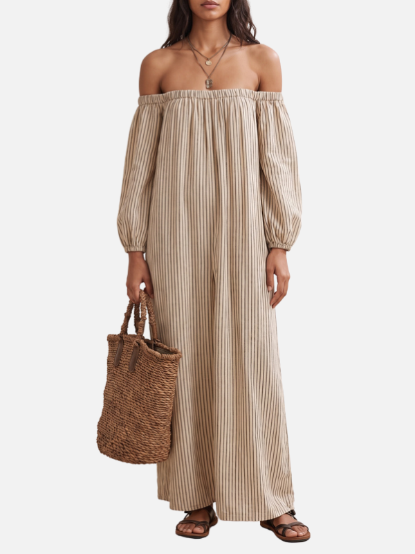 Mariana | Vestido Largo Off Shoulder de Rayas Mujer