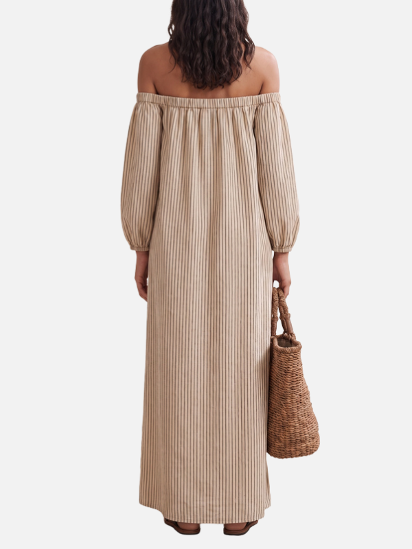 Mariana | Vestido Largo Off Shoulder de Rayas Mujer
