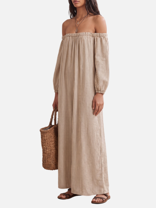 Mariana | Vestido Largo Off Shoulder de Rayas Mujer