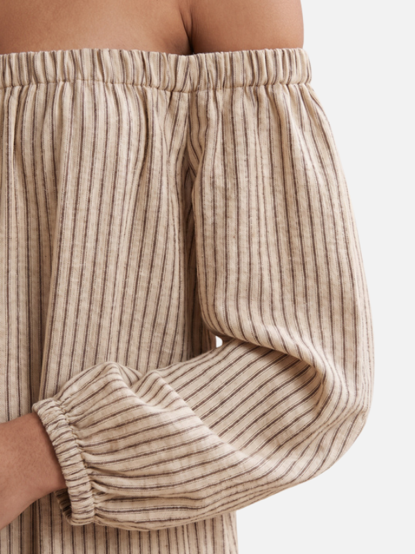 Mariana | Vestido Largo Off Shoulder de Rayas Mujer