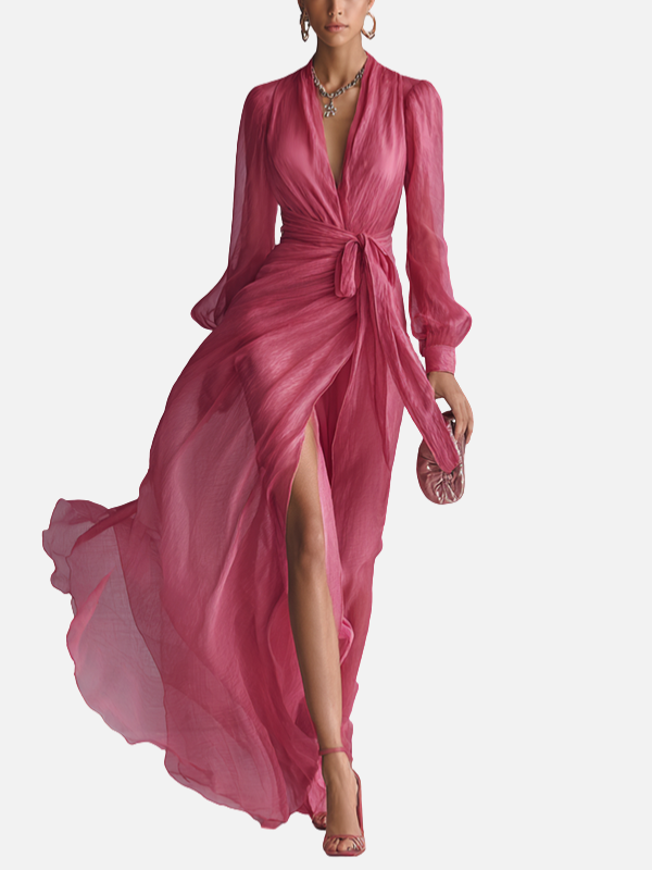 Ariana | Vestido Largo con Abertura y Manga Larga Mujer