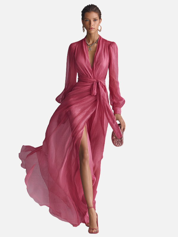Ariana | Vestido Largo con Abertura y Manga Larga Mujer