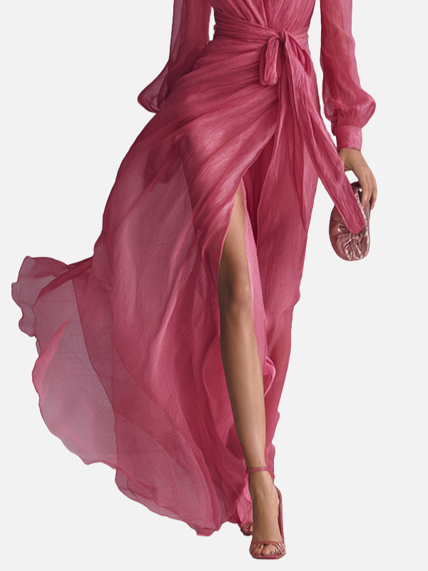 Ariana | Vestido Largo con Abertura y Manga Larga Mujer