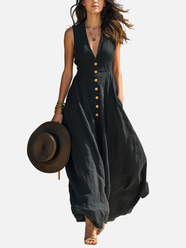 Sofía | Vestido Largo con Botones y Escote en V Mujer