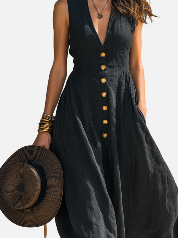 Sofía | Vestido Largo con Botones y Escote en V Mujer