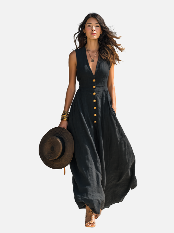 Sofía | Vestido Largo con Botones y Escote en V Mujer