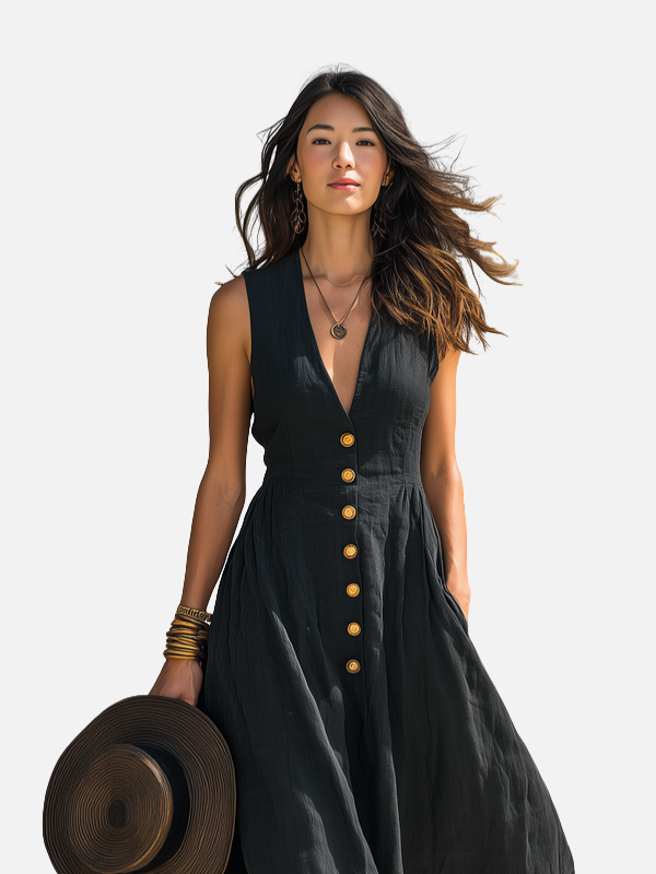 Sofía | Vestido Largo con Botones y Escote en V Mujer