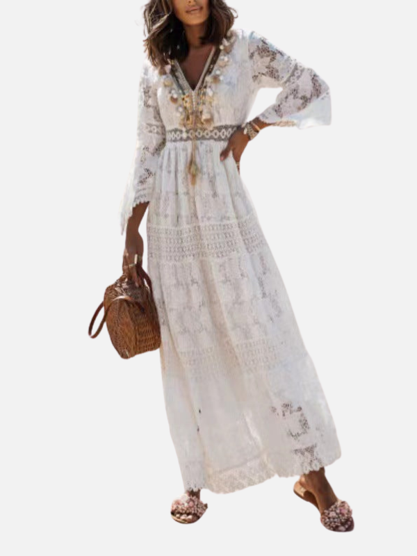 Camila | Vestido Largo de Encaje con Abertura Mujer