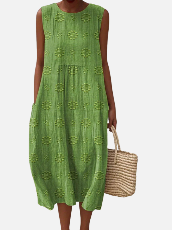 Emilia | Vestido Midi Bordado con Bolsillos Mujer