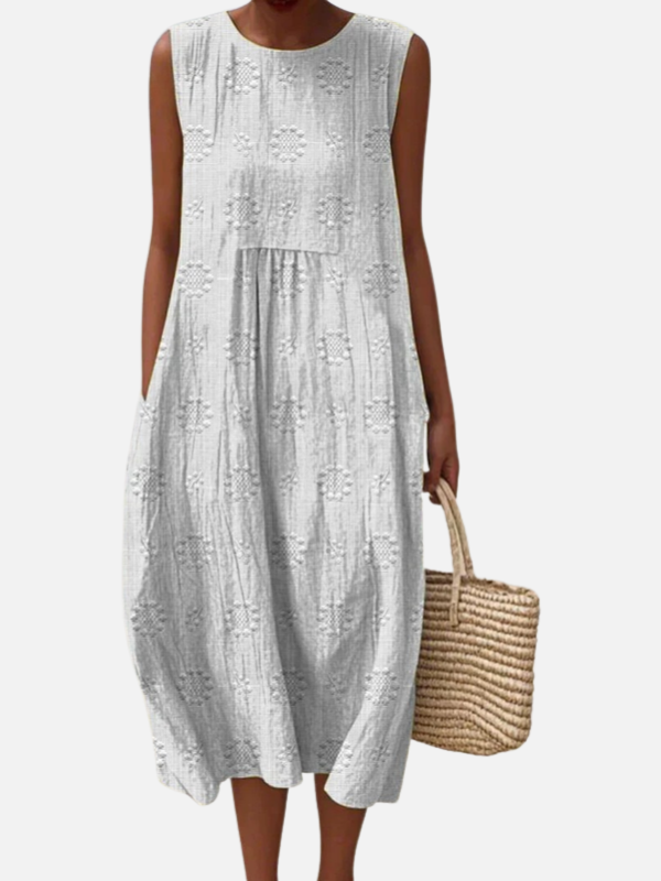 Emilia | Vestido Midi Bordado con Bolsillos Mujer