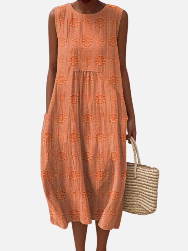 Emilia | Vestido Midi Bordado con Bolsillos Mujer
