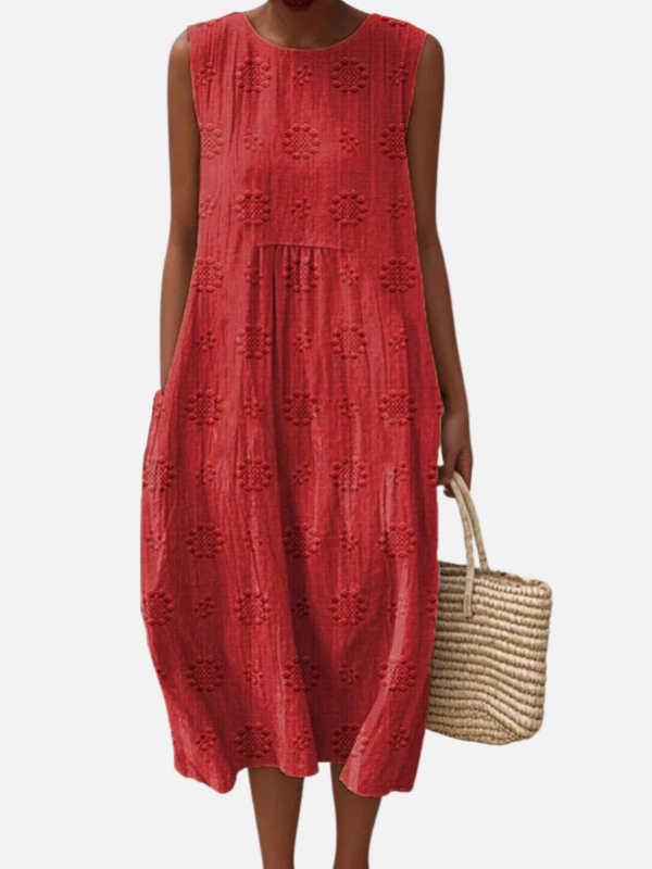 Emilia | Vestido Midi Bordado con Bolsillos Mujer