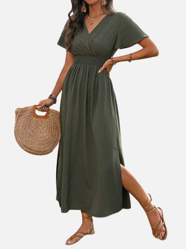 Andrea | Vestido Midi Cruzado con Abertura Mujer