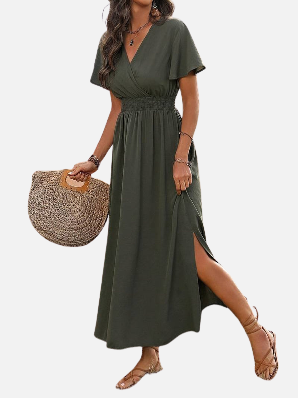 Andrea | Vestido Midi Cruzado con Abertura Mujer