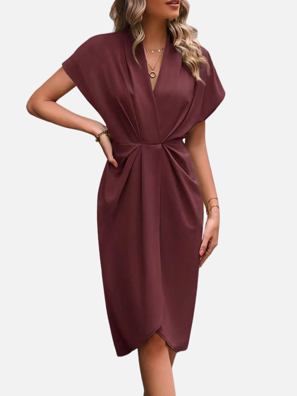 Daniela | Vestido Midi Drapeado con Abertura Mujer